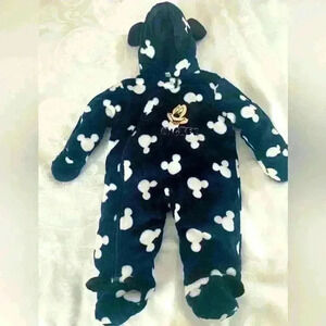Disney Baby, snow suit, 1piece plush 6months.navy blue white ears on foot & hood